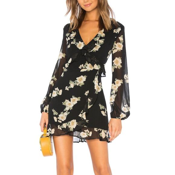 BARDOT Catalina Floral Ruffle Mini Dress Black‎ Sz 8/Medium - Picture 1 of 6